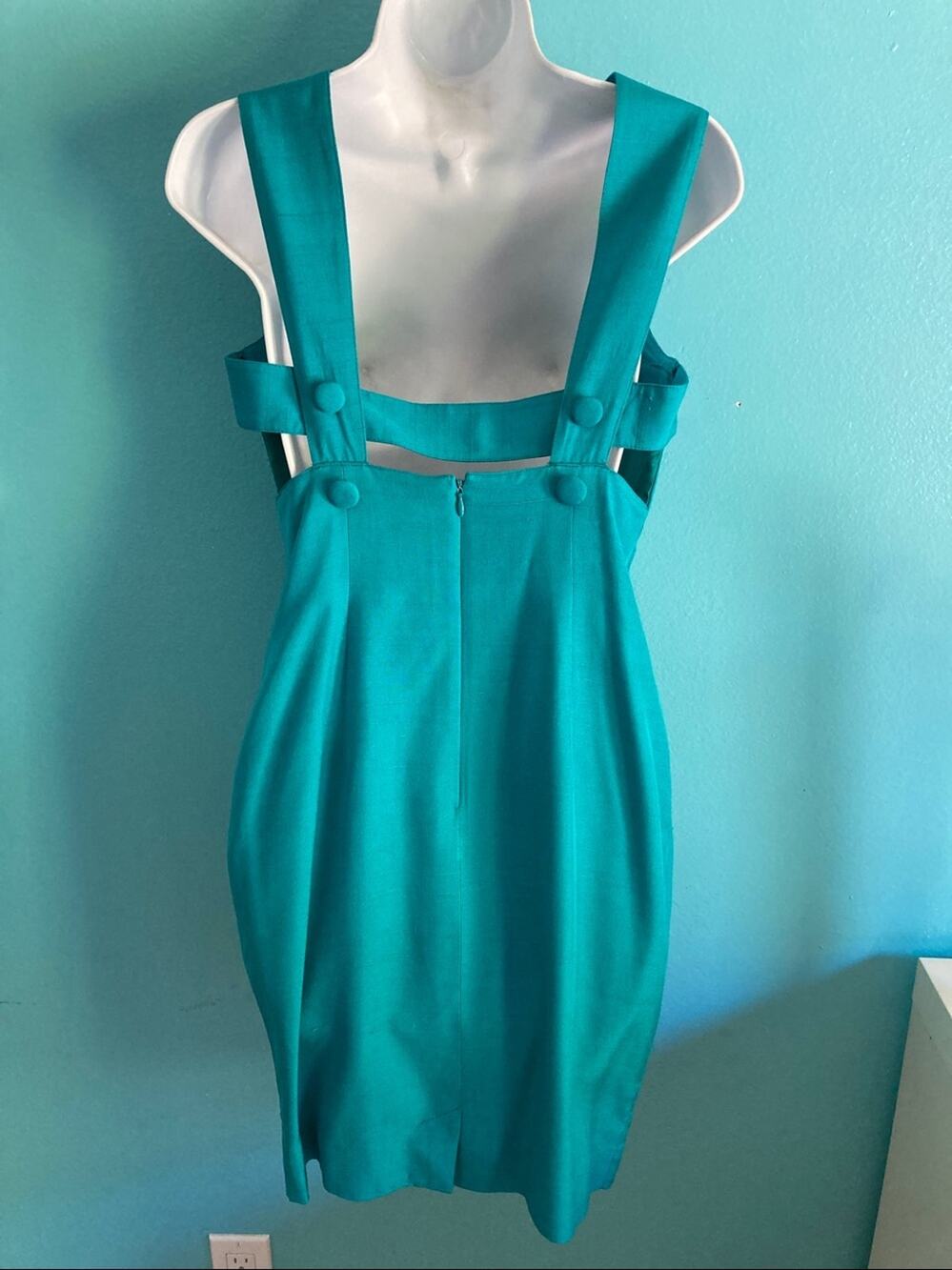 Vintage Womens Size 6 Gillian Turquoise 100% Silk Fitted Sheath Dress